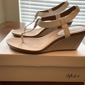 Style & Co white and tan heeled sandals